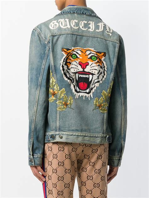 gucci clothing jacket tigers|gucci denim animal applique jacket.